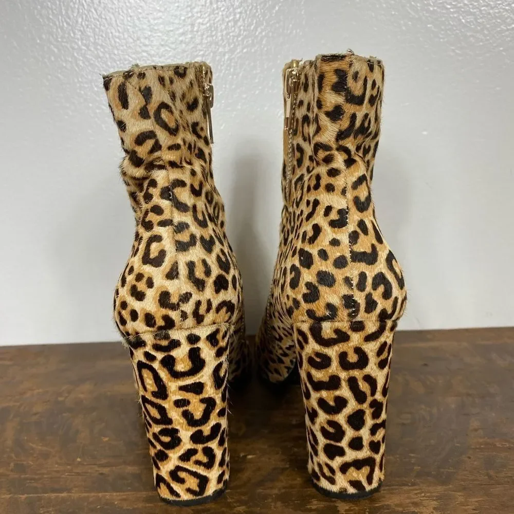 Steve Madden “Pixie” leather calf hair leopard print booties